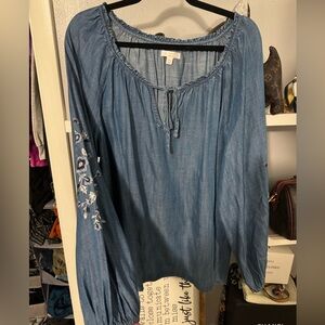 NWOT Lauren Conrad chambray Peasant Blouse XL